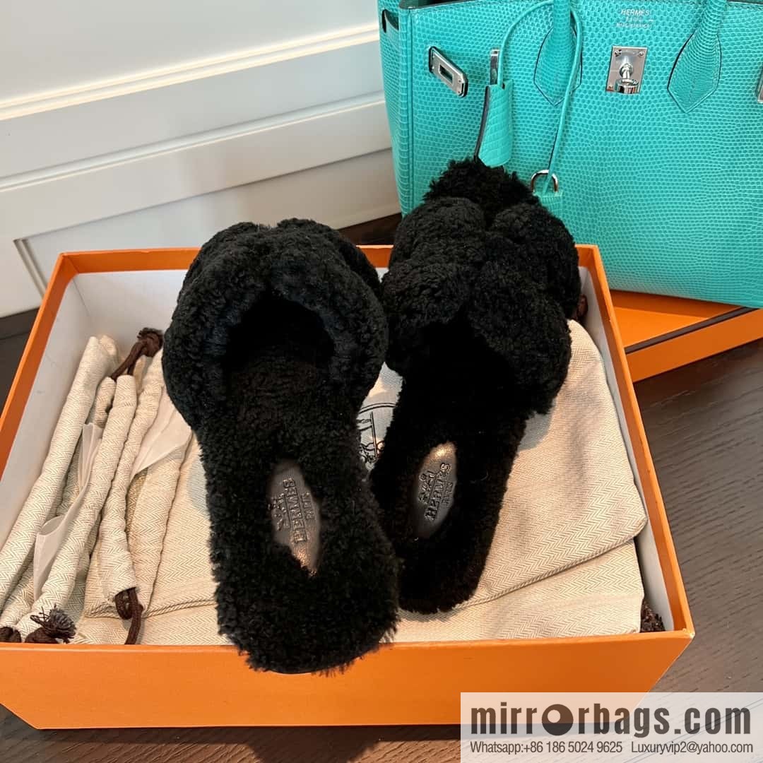 HERMES Hermès 2022 Teddy model Italy Europe imported lamb wool women's sandals