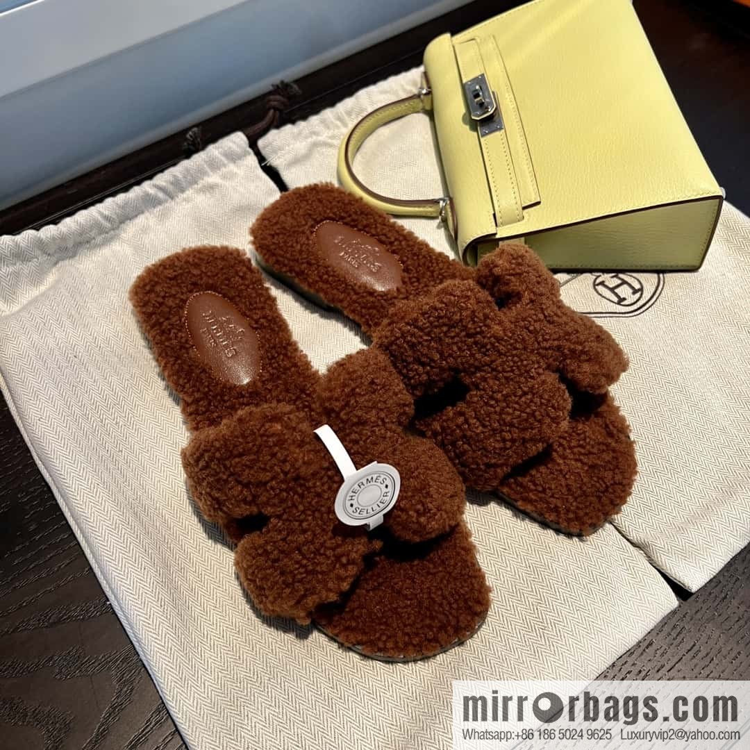 HERMES Hermès 2022 Teddy model Italy Europe imported lamb wool women's sandals