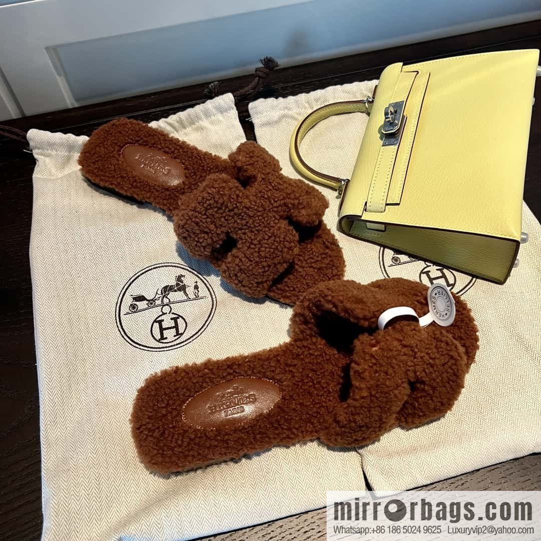 HERMES Hermès 2022 Teddy model Italy Europe imported lamb wool women's sandals