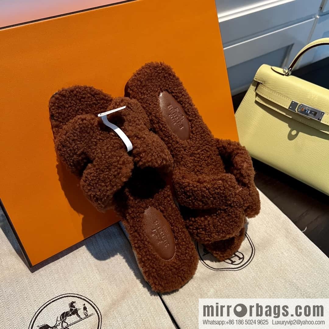 HERMES Hermès 2022 Teddy model Italy Europe imported lamb wool women's sandals