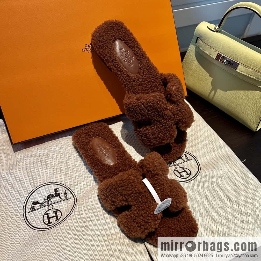 HERMES Hermès 2022 Teddy model Italy Europe imported lamb wool women's sandals