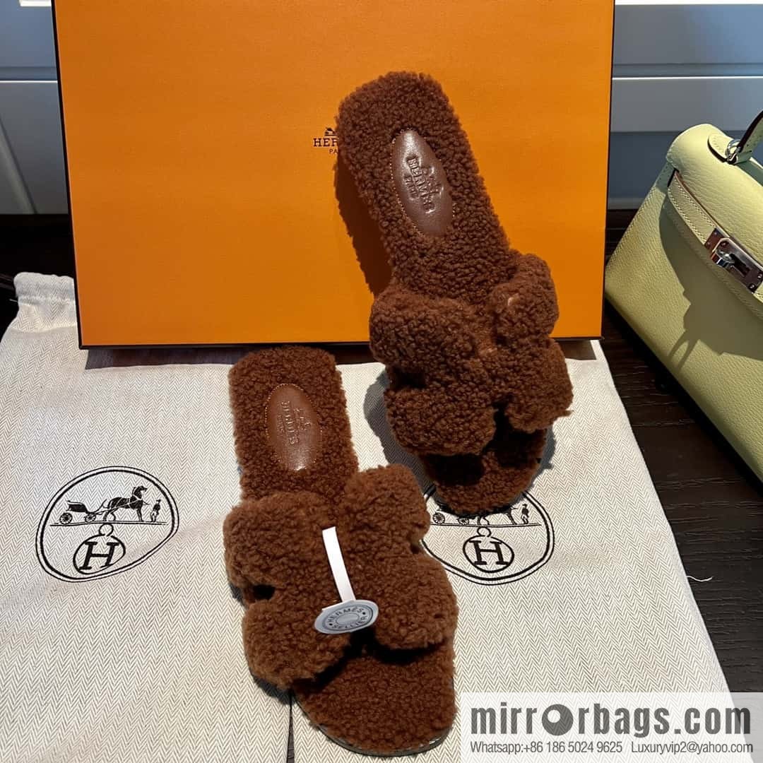 HERMES Hermès 2022 Teddy model Italy Europe imported lamb wool women's sandals