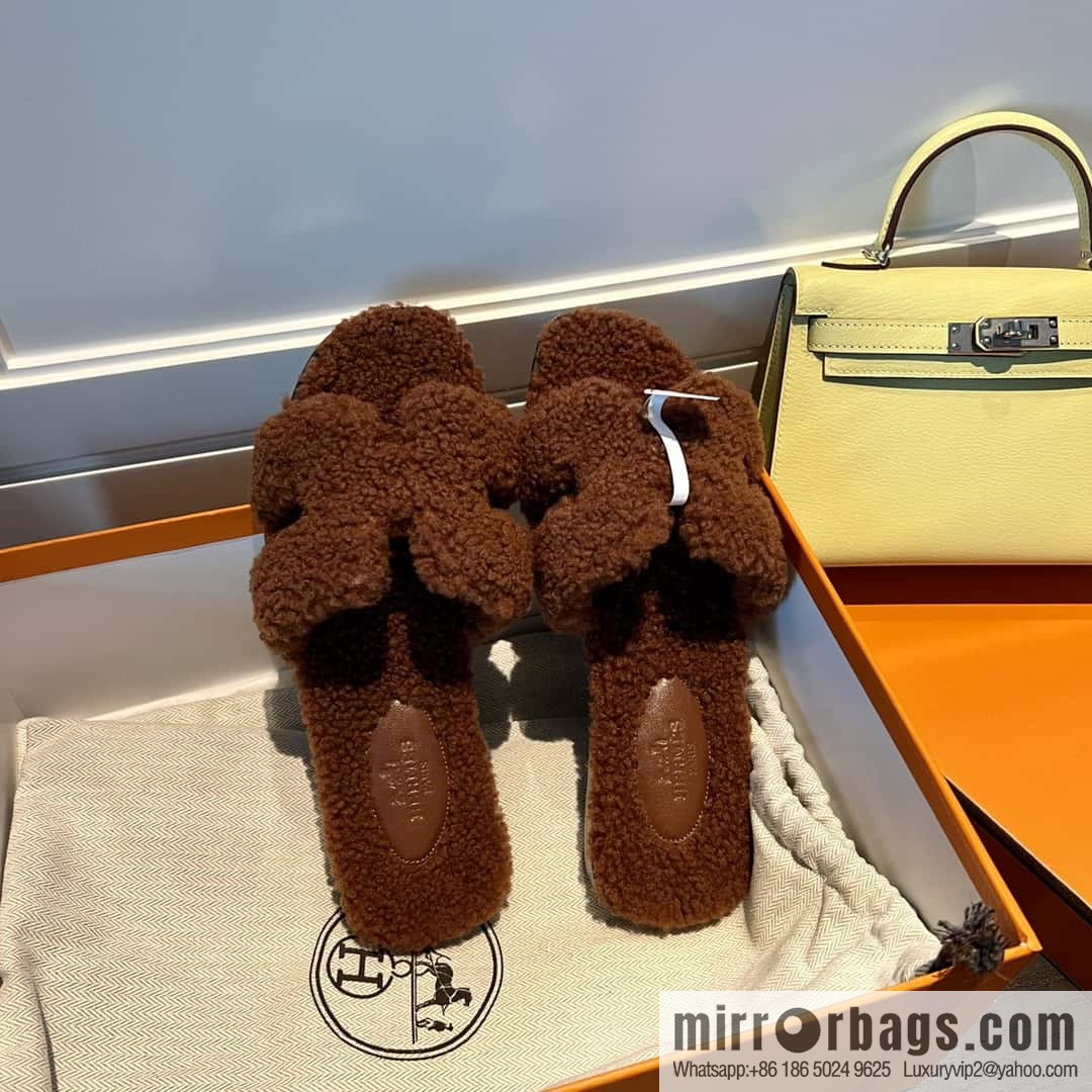 HERMES Hermès 2022 Teddy model Italy Europe imported lamb wool women's sandals