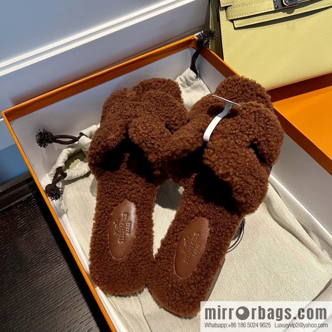 HERMES Hermès 2022 Teddy model Italy Europe imported lamb wool women's sandals