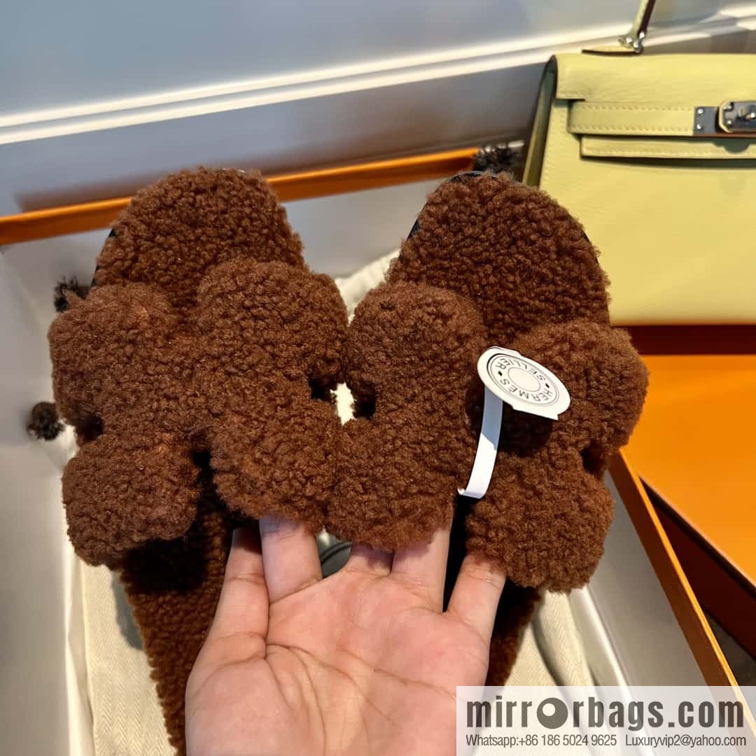 HERMES Hermès 2022 Teddy model Italy Europe imported lamb wool women's sandals