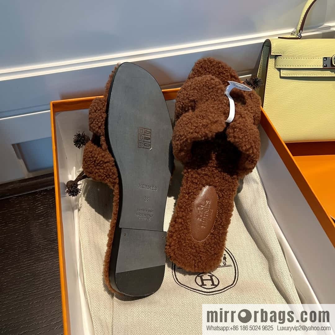 HERMES Hermès 2022 Teddy model Italy Europe imported lamb wool women's sandals