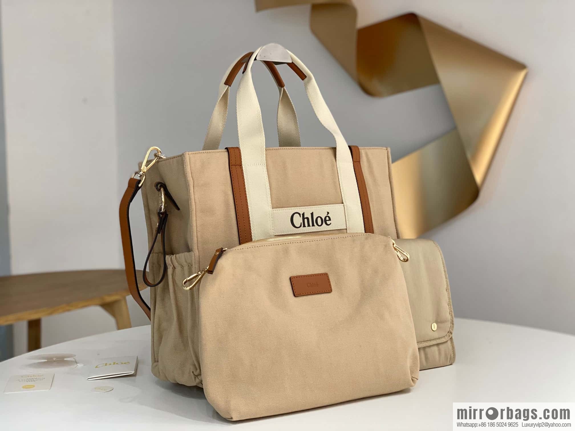 2023S Chloe KIDS Mother and Child Bag 40CM Khaki with Brown
