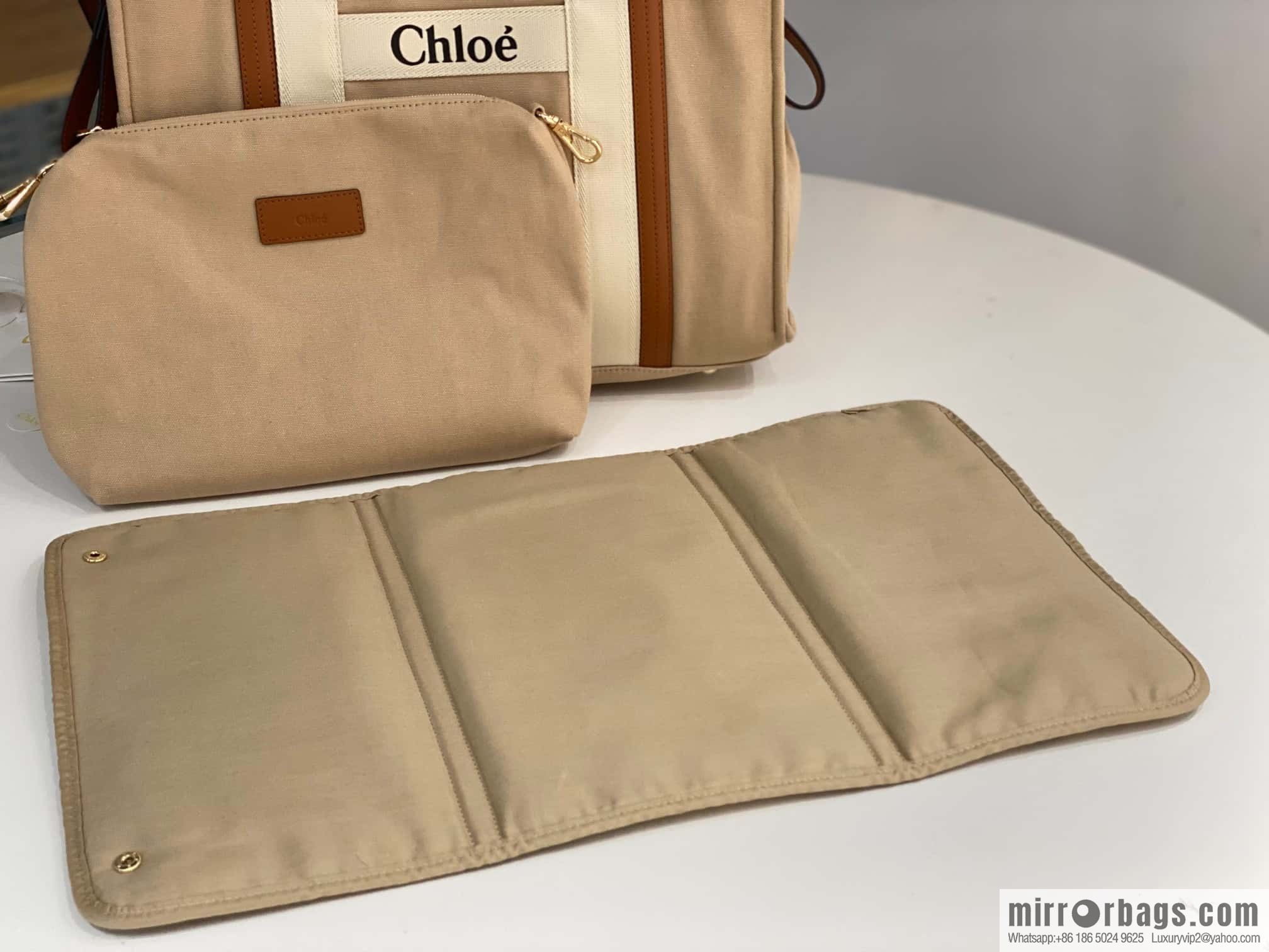 2023S Chloe KIDS Mother and Child Bag 40CM Khaki with Brown
