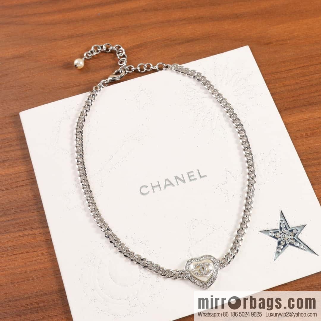 New ☑️ Chanel Double C Silver Peach Heart Love Necklace