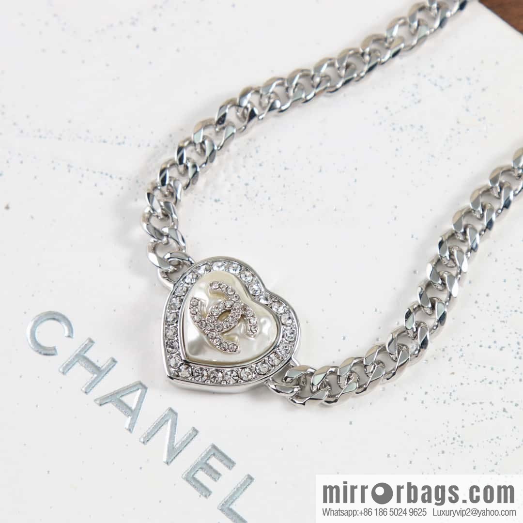 New ☑️ Chanel Double C Silver Peach Heart Love Necklace