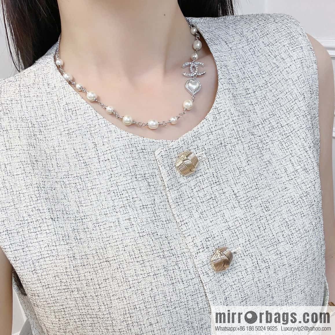 New ☑️ Chanel Double C Peach Heart Love Pearl Necklace