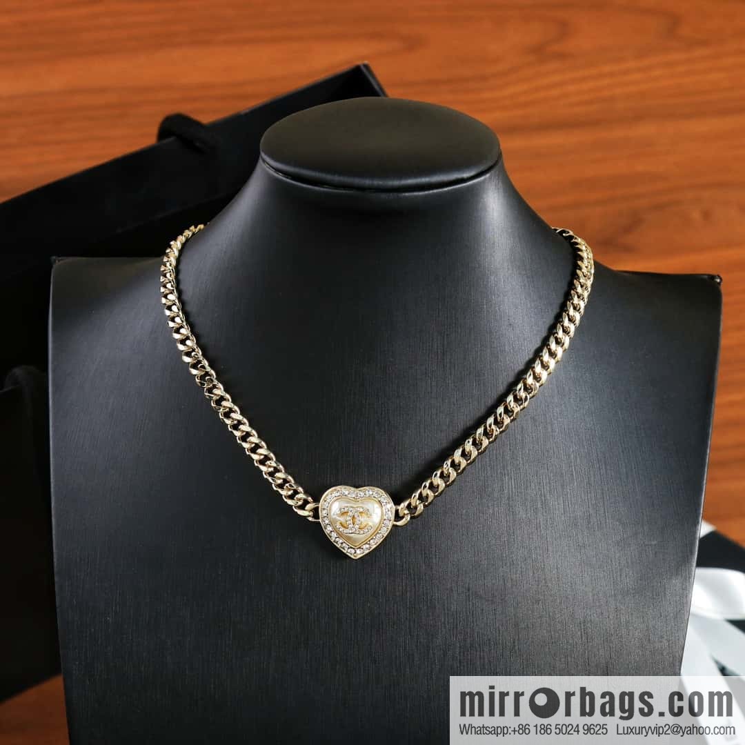 New ☑️ Chanel Double C Gold Peach Heart Love Necklace