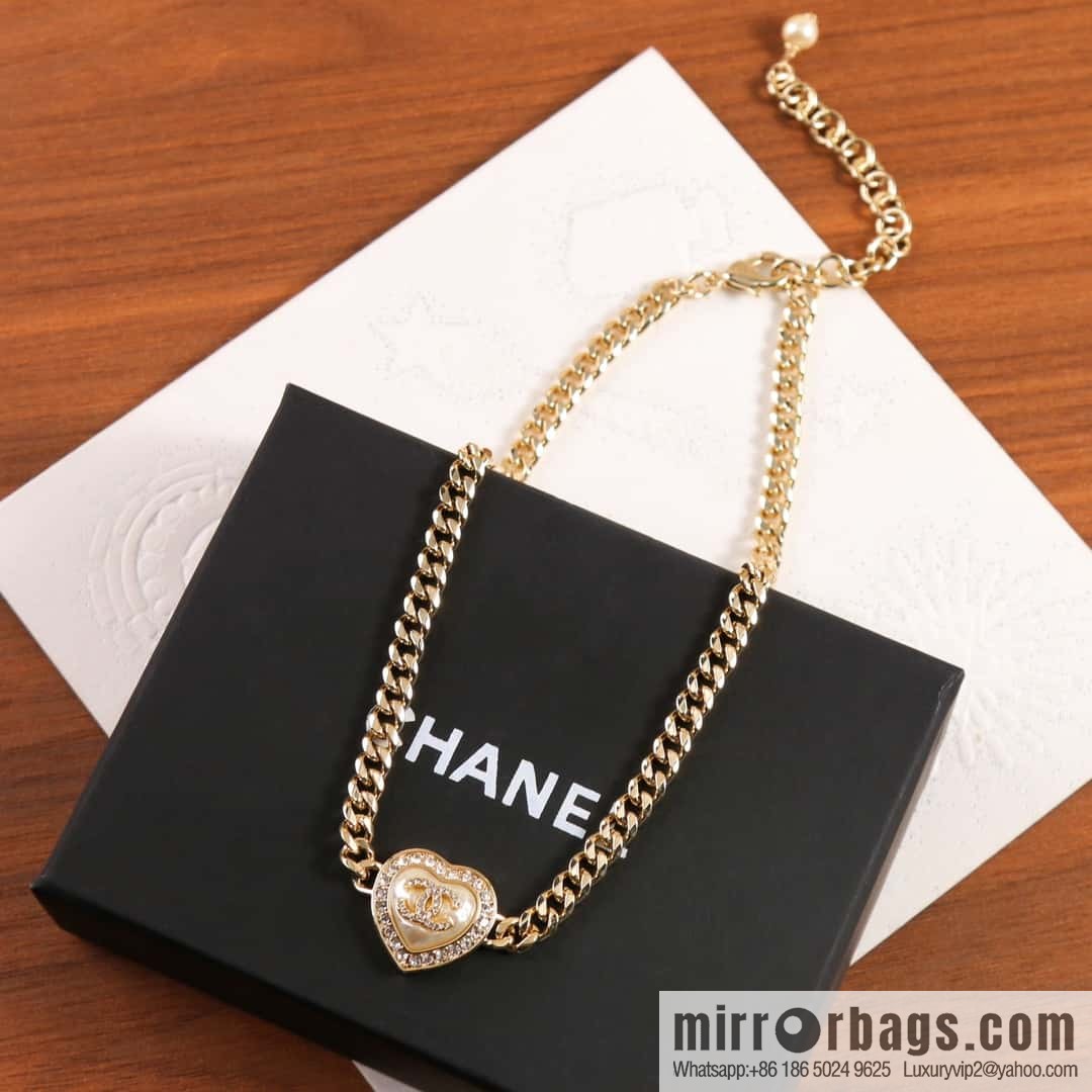 New ☑️ Chanel Double C Gold Peach Heart Love Necklace