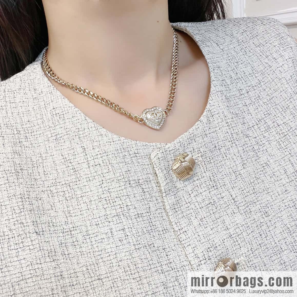 New ☑️ Chanel Double C Gold Peach Heart Love Necklace