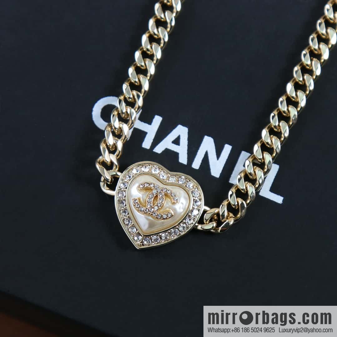 New ☑️ Chanel Double C Gold Peach Heart Love Necklace