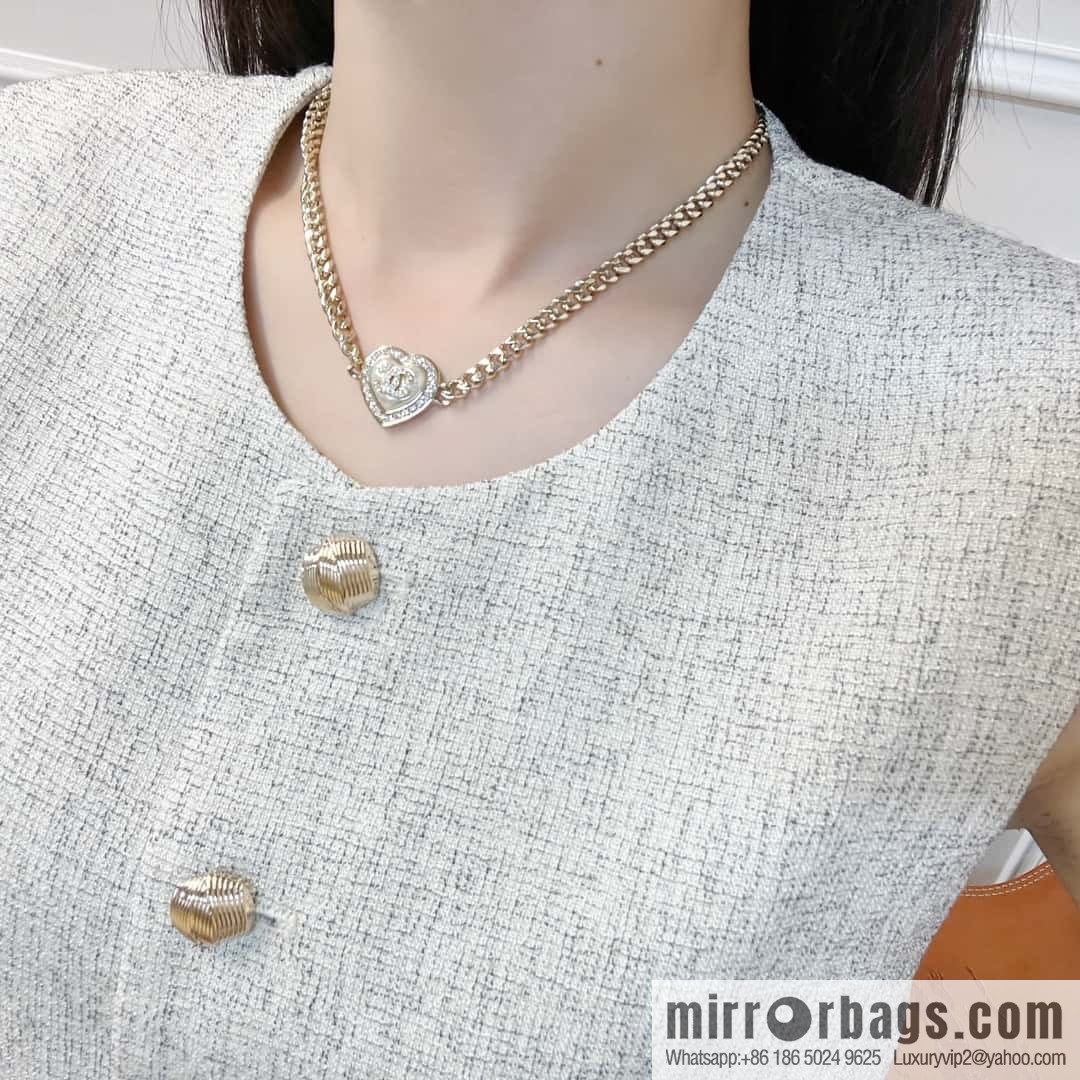 New ☑️ Chanel Double C Gold Peach Heart Love Necklace