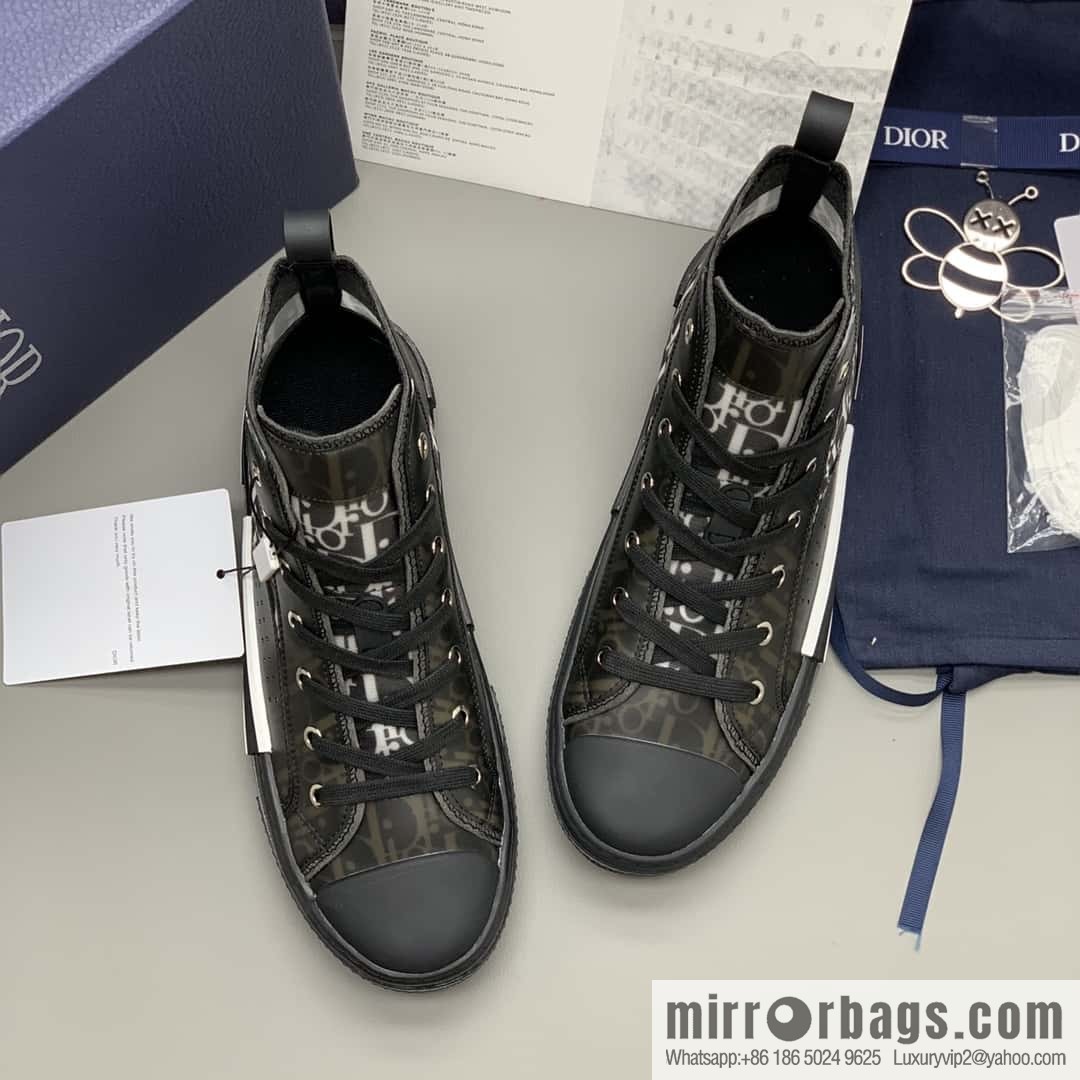 DIOR black transparent mesh B23 high top shoes