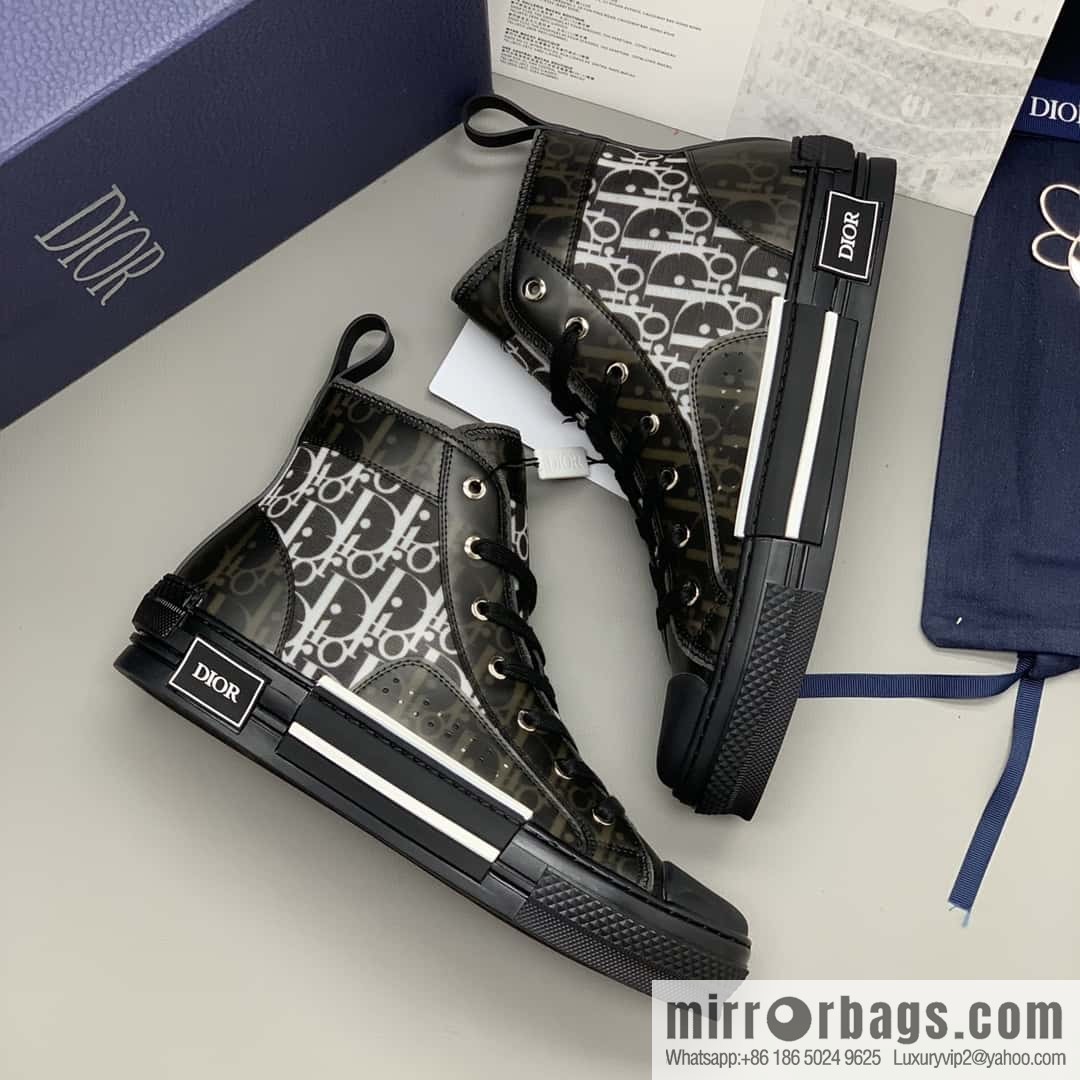 DIOR black transparent mesh B23 high top shoes