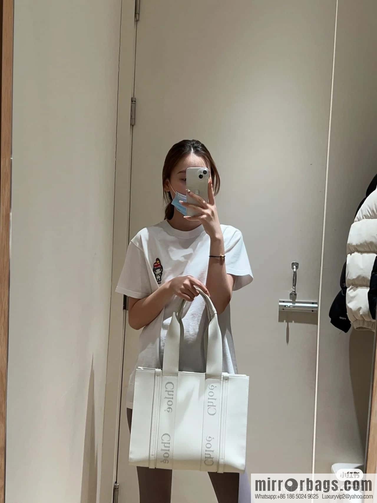 Chloe Woody Full Pitot Bag, White Medium 37CM