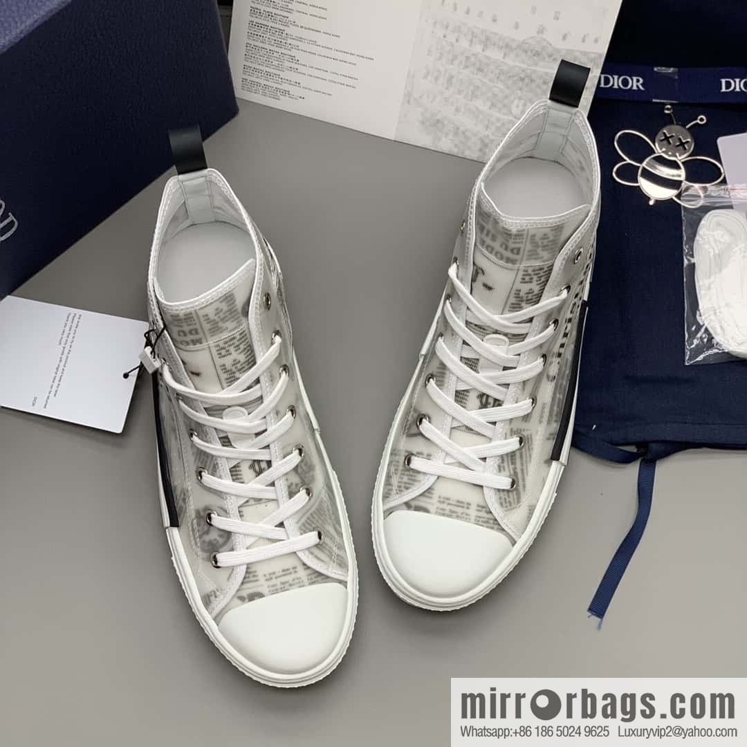 DIOR white transparent mesh B23 high-top shoes
