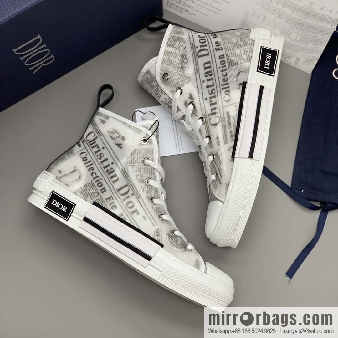 DIOR white transparent mesh B23 high-top shoes