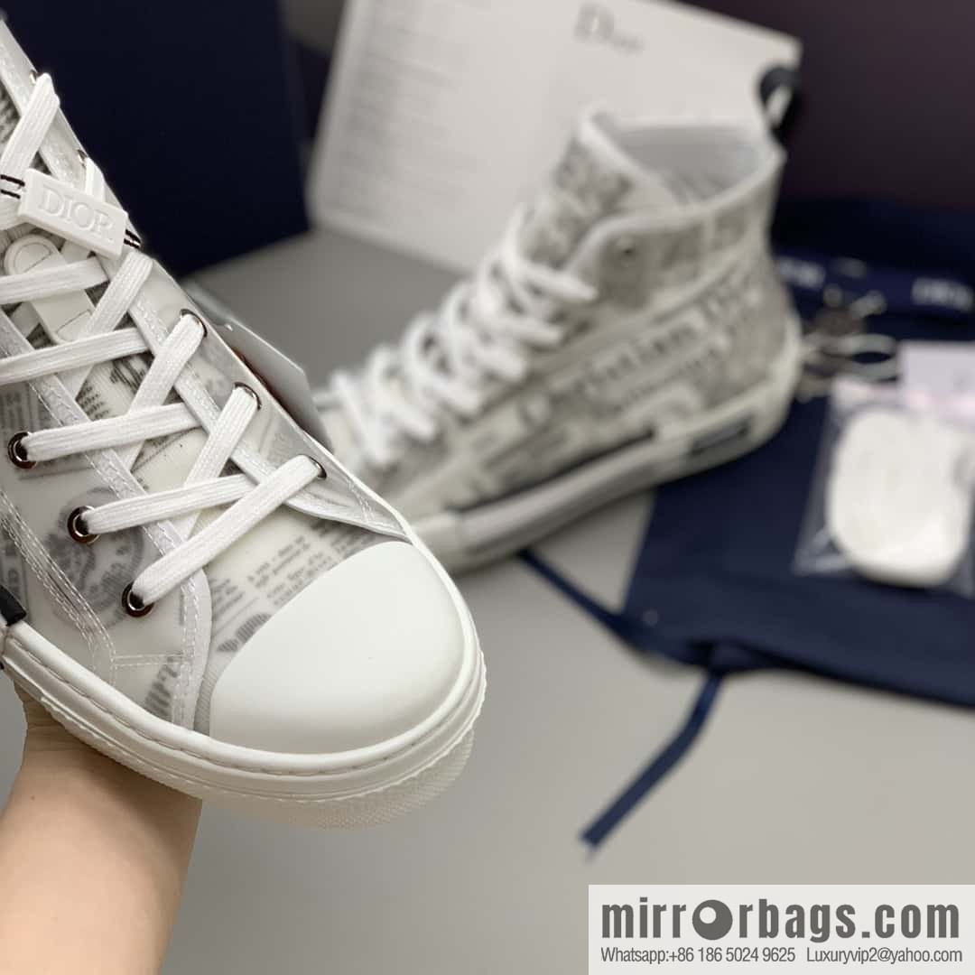DIOR white transparent mesh B23 high-top shoes
