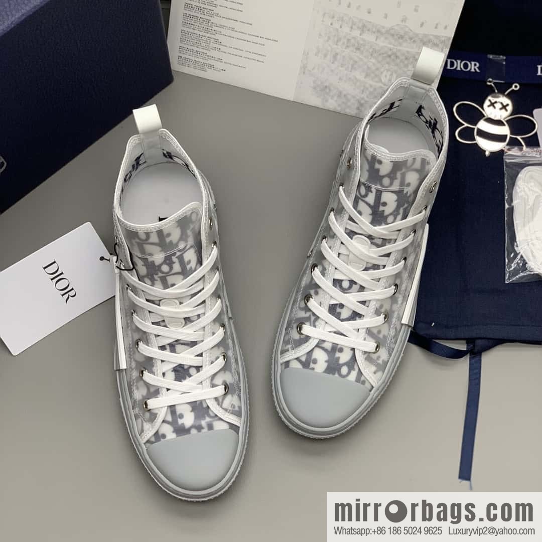 DIOR white transparent mesh B23 high-top shoes