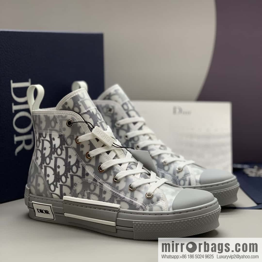 DIOR white transparent mesh B23 high-top shoes