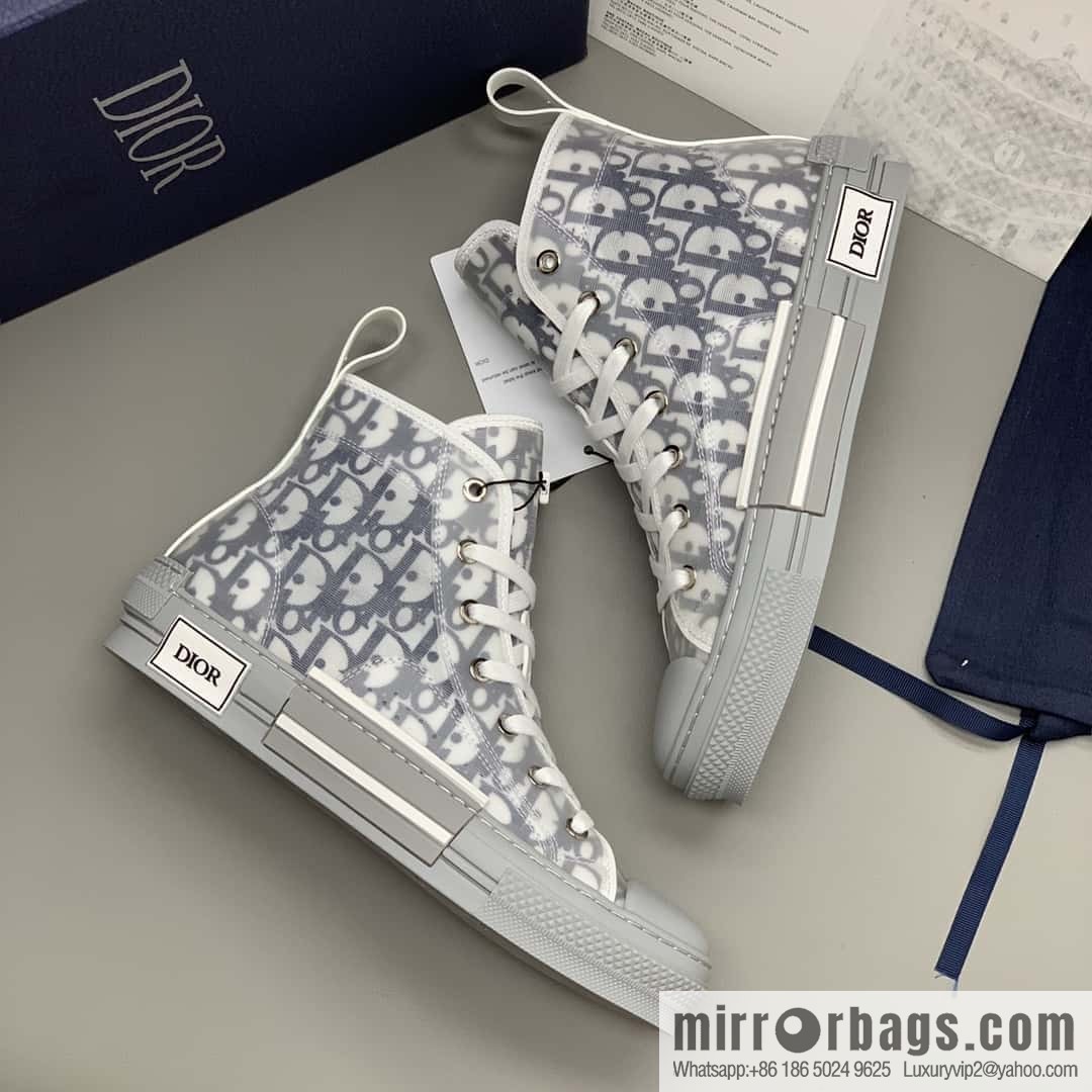 DIOR white transparent mesh B23 high-top shoes