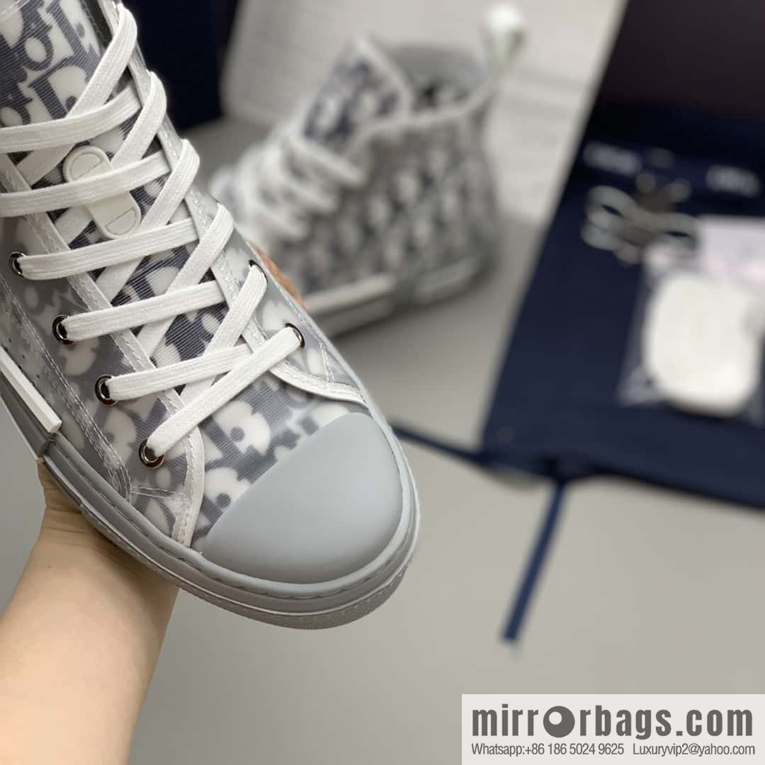 DIOR white transparent mesh B23 high-top shoes