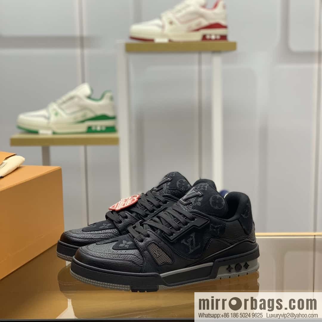 LV black denim and black calfskin men's sports and leisure shoes