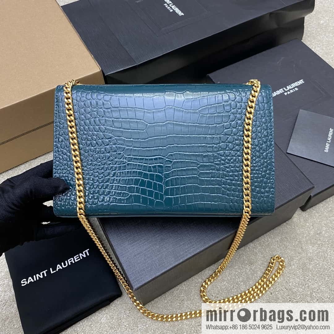 Y's most classic style Kate crocodile pattern chain strap crossbody bag small crocodile turquoise green/gold buckle Model: 377829