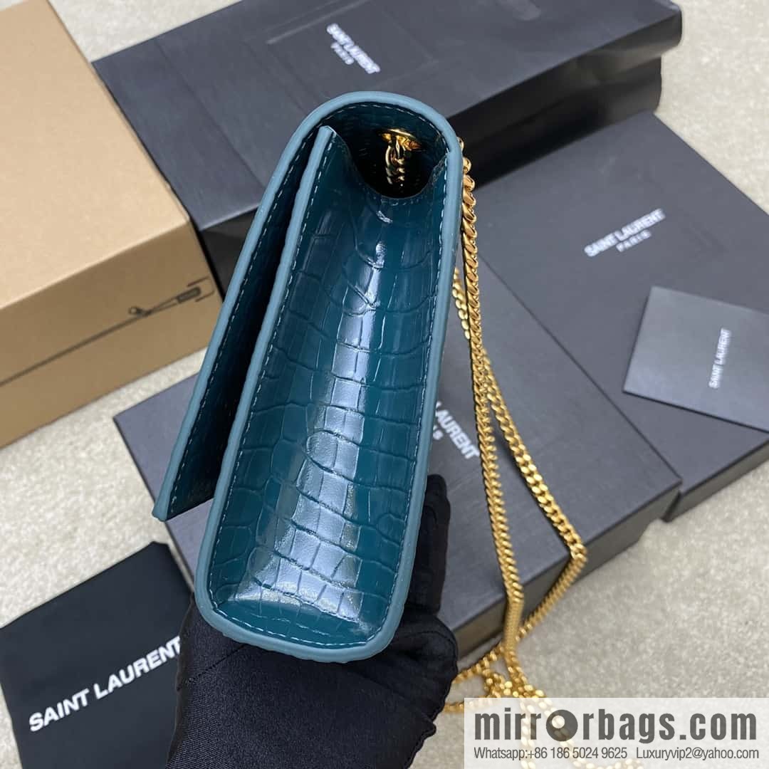 Y's most classic style Kate crocodile pattern chain strap crossbody bag small crocodile turquoise green/gold buckle Model: 377829