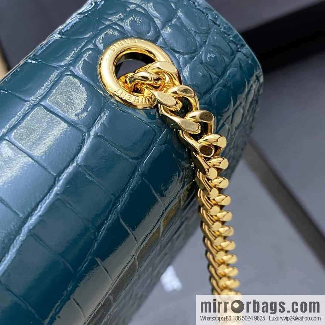 Y's most classic style Kate crocodile pattern chain strap crossbody bag small crocodile turquoise green/gold buckle Model: 377829