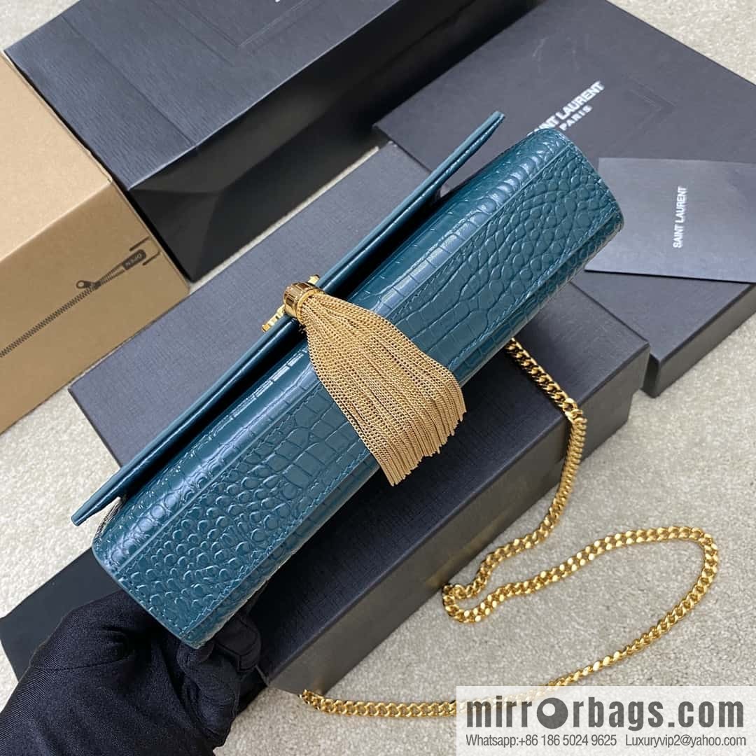 Y's most classic style Kate crocodile pattern chain strap crossbody bag small crocodile turquoise green/gold buckle Model: 377829