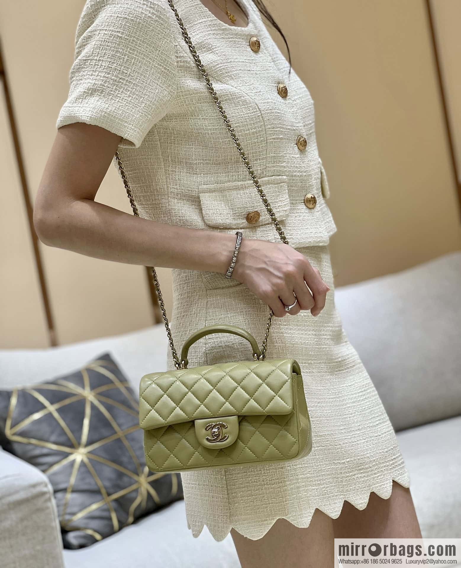 CHANEL classic cf mini handle 20CM AS2431 avocado green