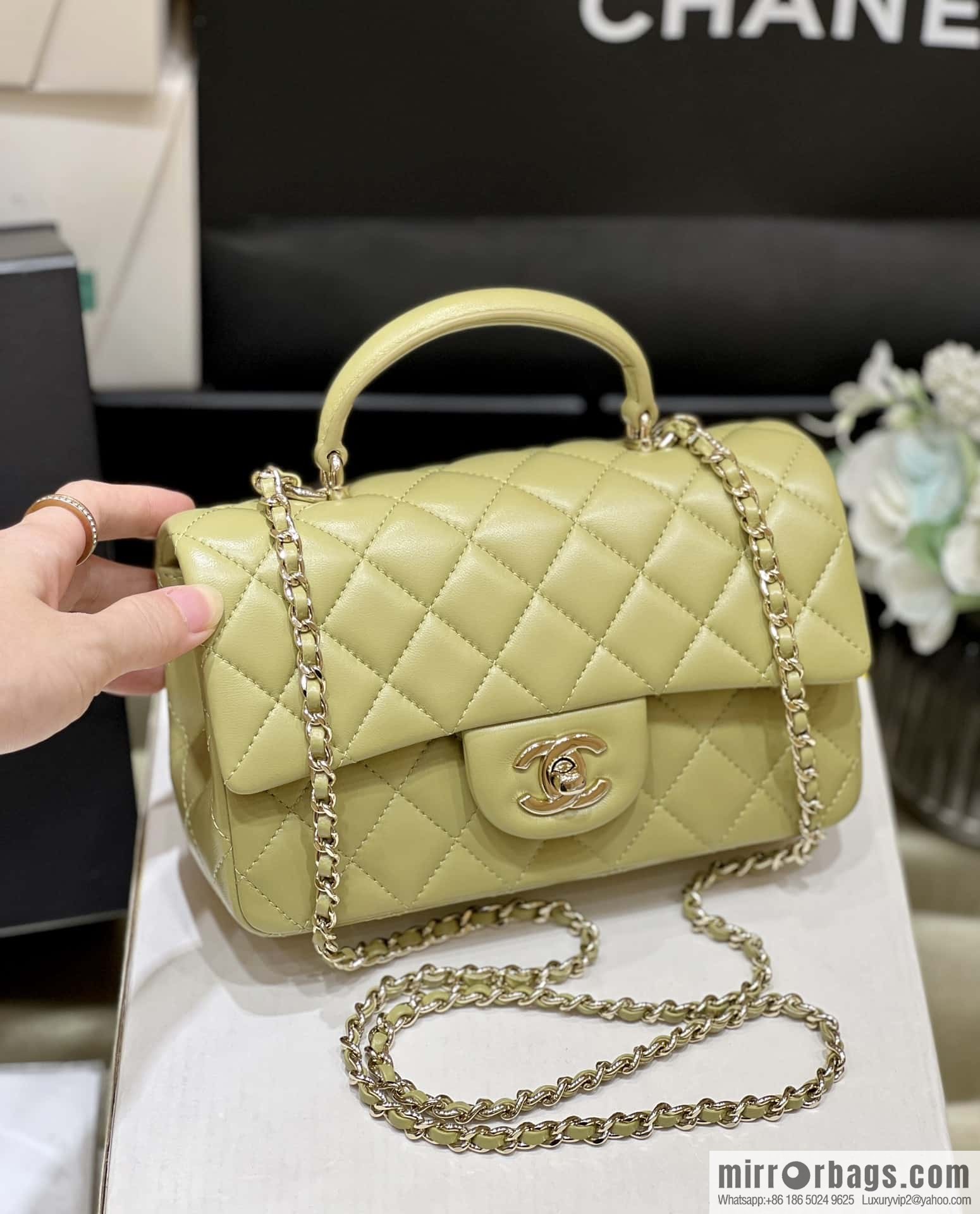 CHANEL classic cf mini handle 20CM AS2431 avocado green