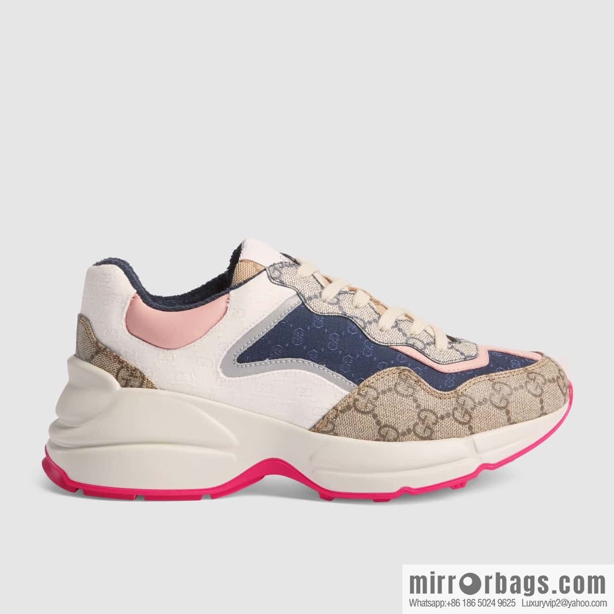GUCCI Mix and Match Double G Letter Interwoven Pattern Fabric Rhyton sneakers