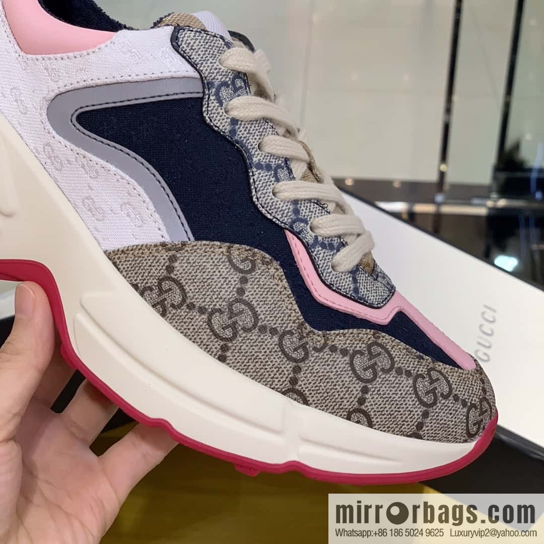 GUCCI Mix and Match Double G Letter Interwoven Pattern Fabric Rhyton sneakers