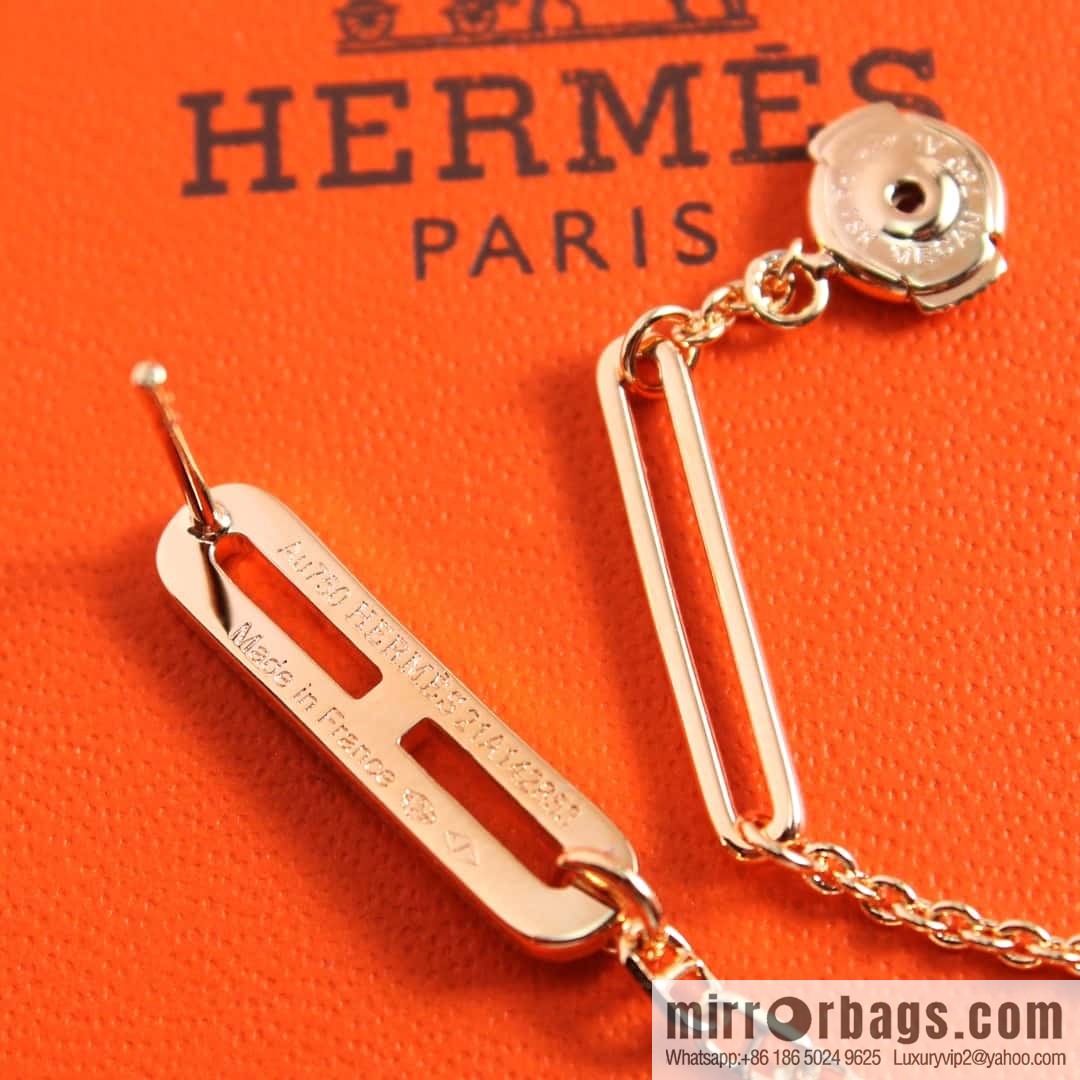 New ☑️ Hermès HERMES full drill pig nose chain stud earrings