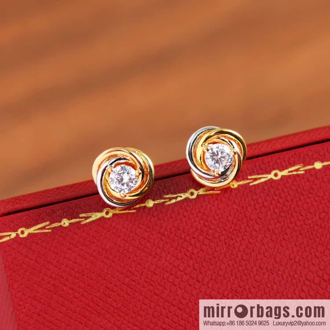 Cartier three-color single-diamond stud earrings
