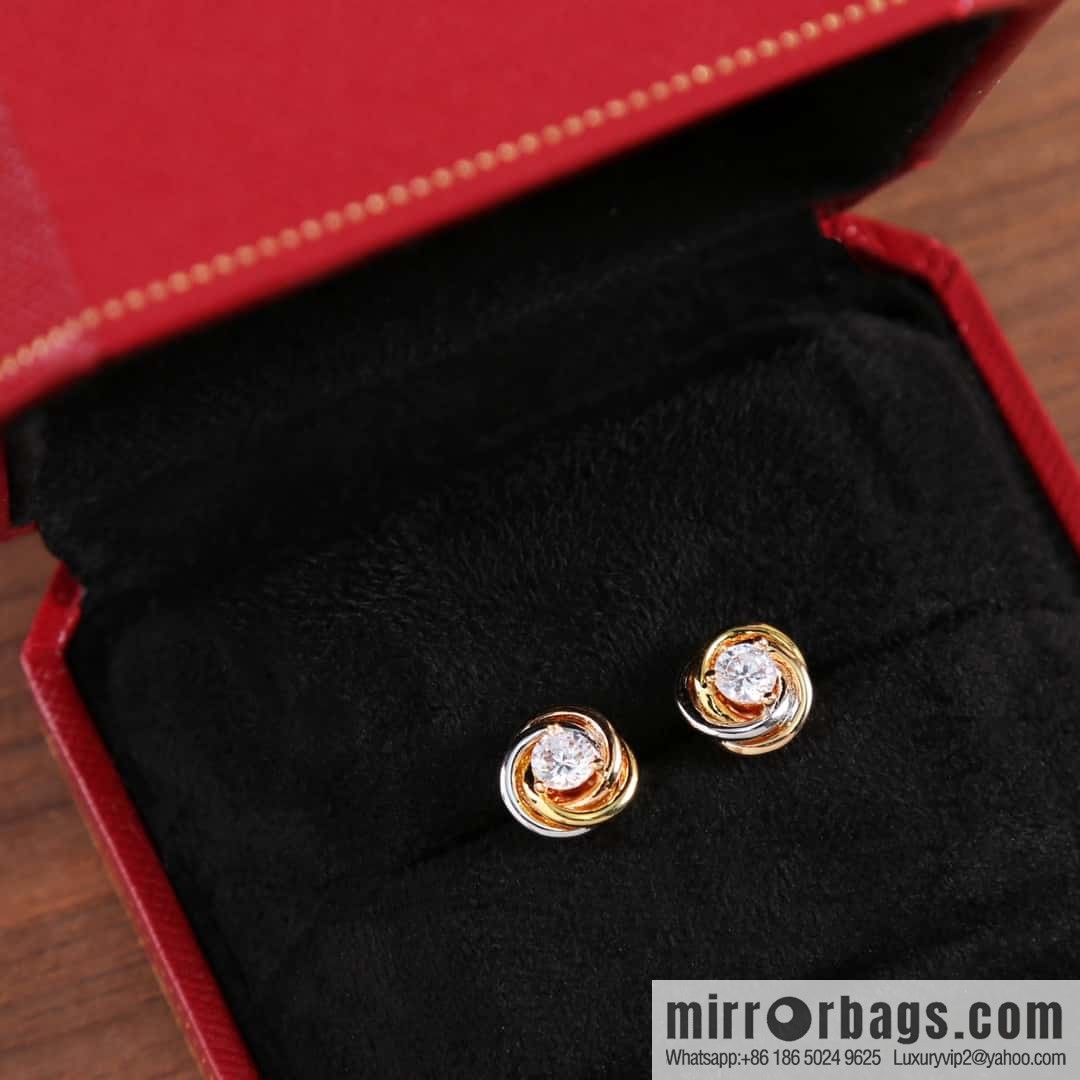 Cartier three-color single-diamond stud earrings