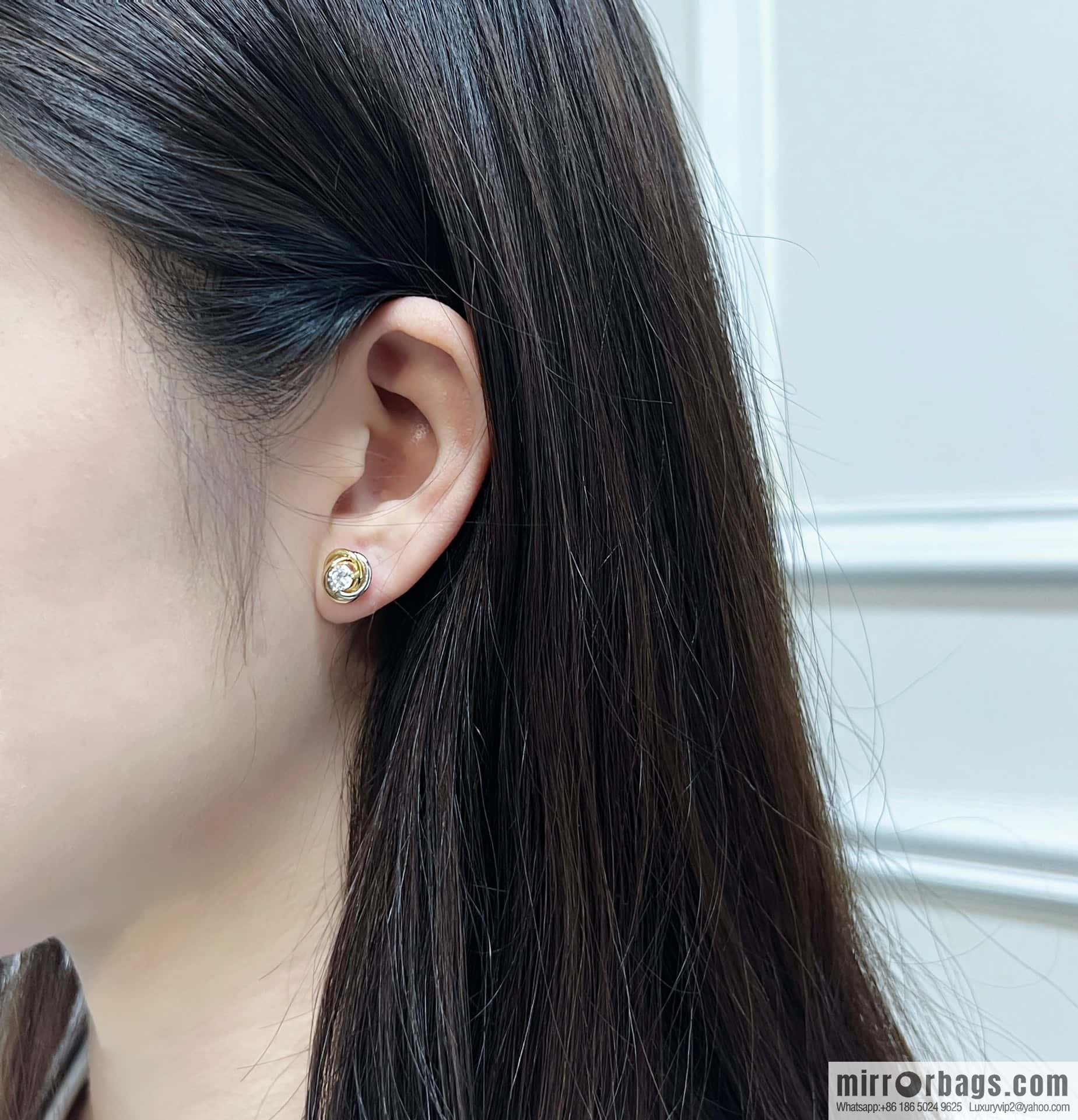 Cartier three-color single-diamond stud earrings