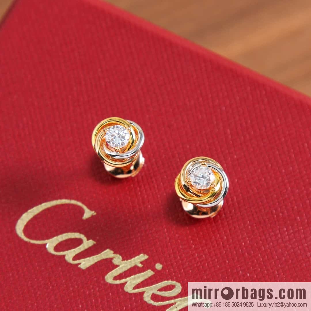 Cartier three-color single-diamond stud earrings