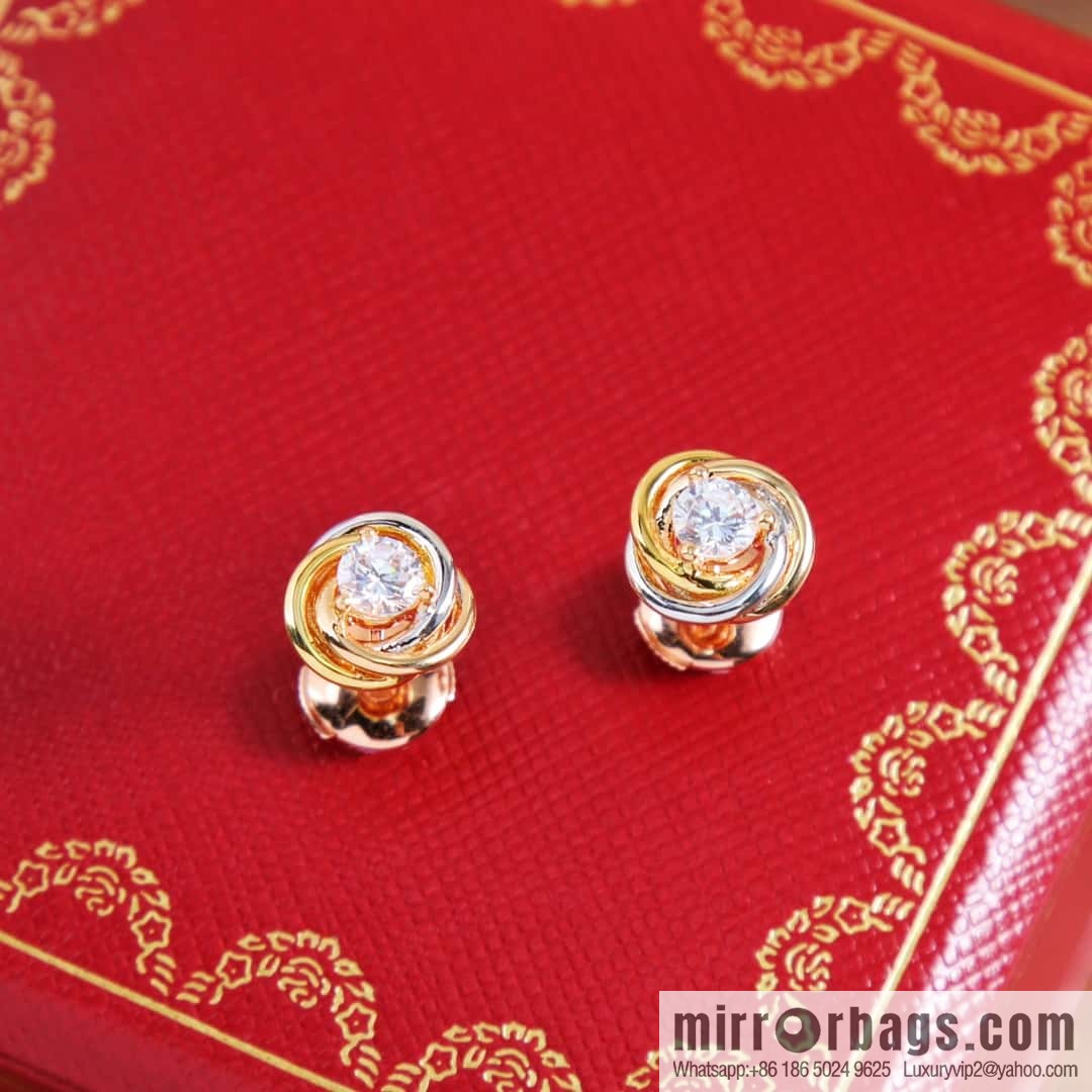 Cartier three-color single-diamond stud earrings