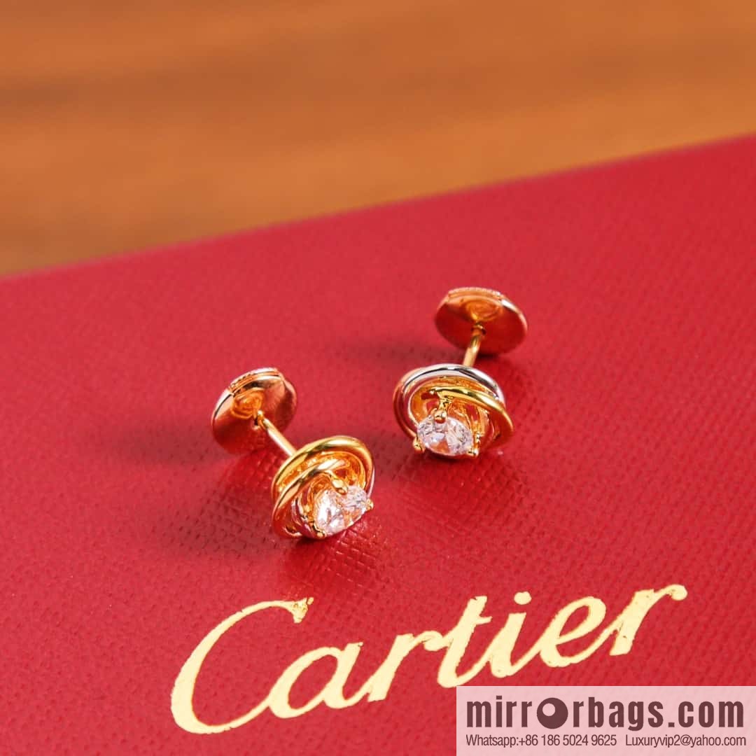 Cartier three-color single-diamond stud earrings