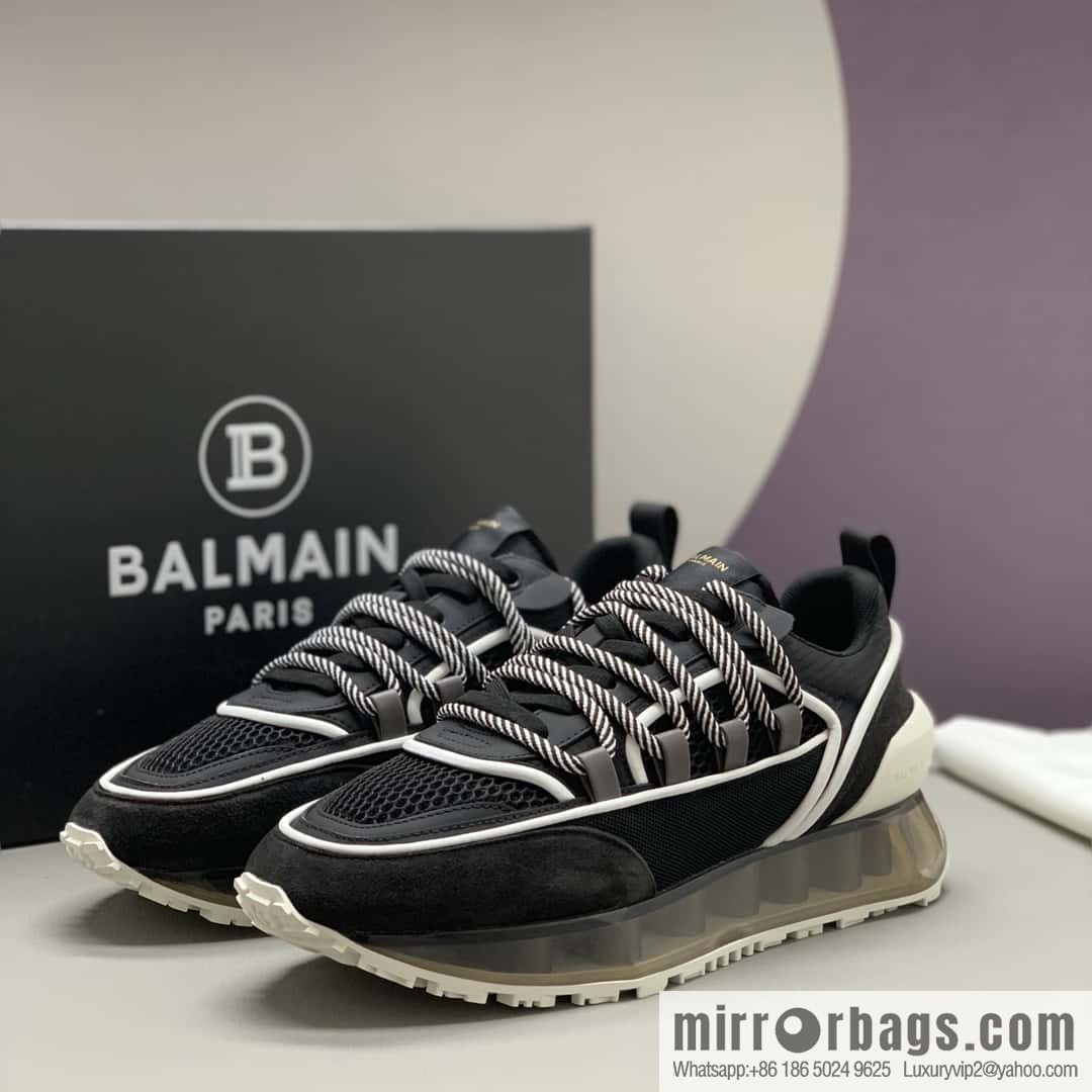 Balmaini, calfskin, polyester waterproof fabric, suede, men's casual sneakers