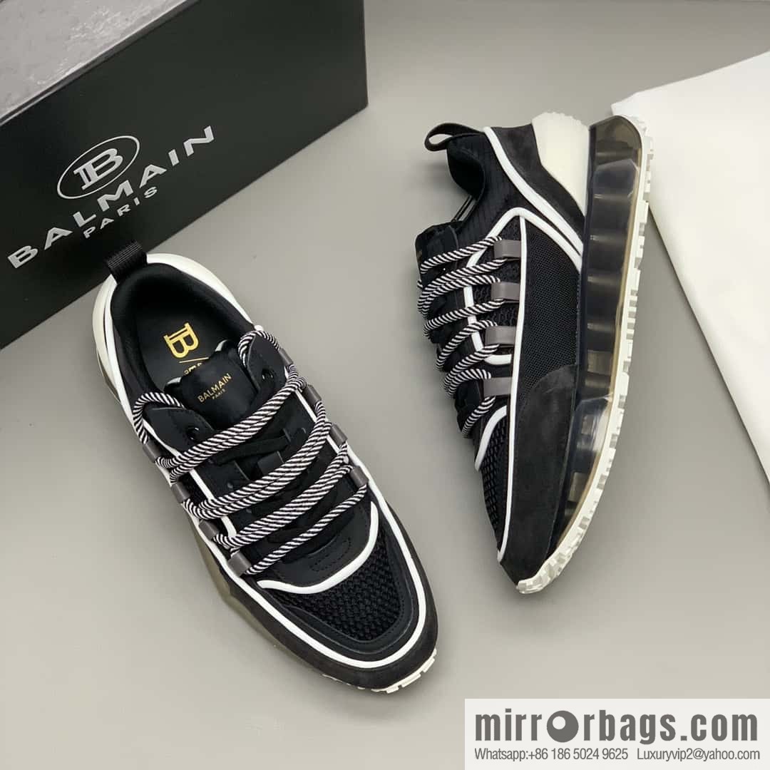 Balmaini, calfskin, polyester waterproof fabric, suede, men's casual sneakers