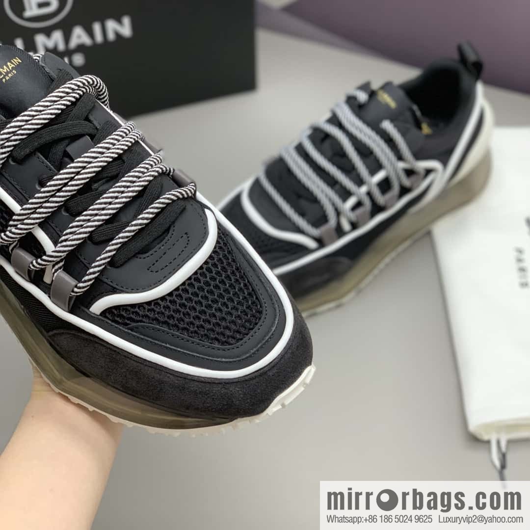Balmaini, calfskin, polyester waterproof fabric, suede, men's casual sneakers