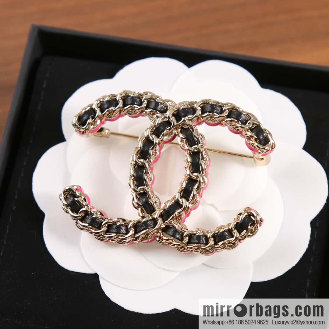 New ☑️ Chanel Double C Black Leather Rope Red Rope Brooch